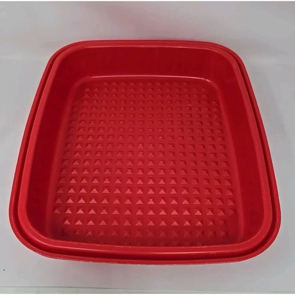 Tupperware #1294 Lg Marinade Meat Tenderizer Keeper Container Red & Sheer U143